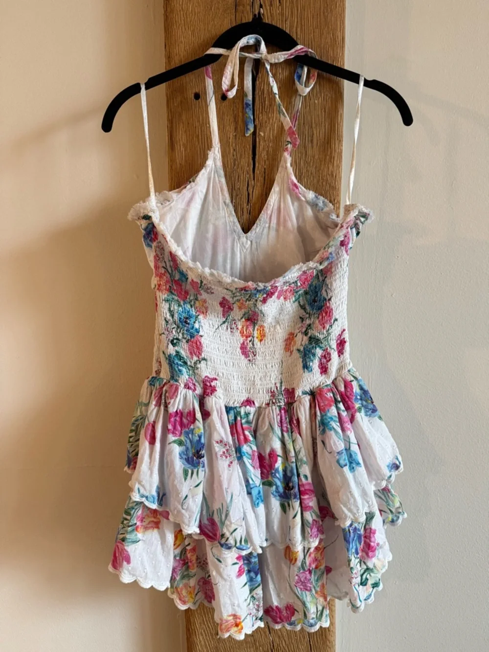 LoveShackFancy Aqua Halter Mini Dress Vivid Multi - Size Small EUC - Picture 9 of 10